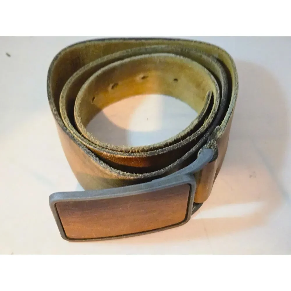 Levi Strauss & Co USA Leather Belt Brown Vintage Logo Buckle Distressed 38